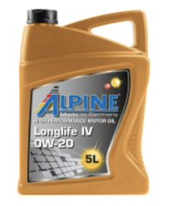 Масло моторное синтетическое Alpine Longlife IV 0W-20 канистра 5 литров, артикул 0101462 фото 1
