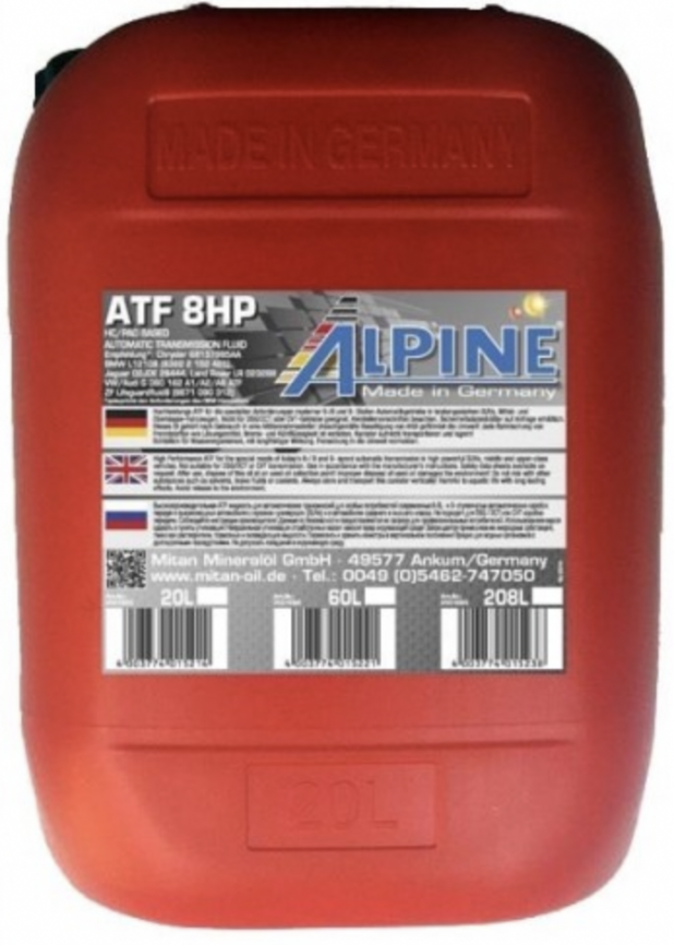 Масло трансмиссионное для АКПП Alpine ATF 8HP канистра 20 литров, артикул 0101593 фото 1